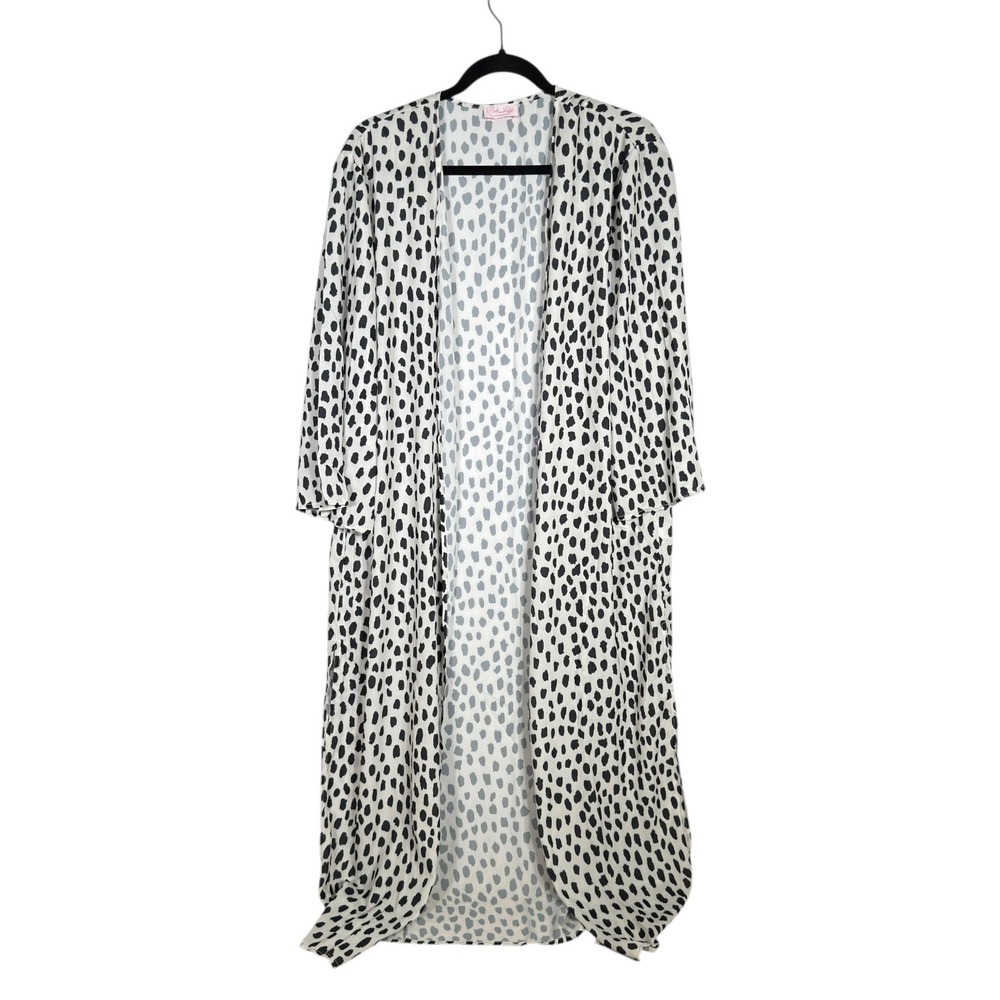 Pink Lily Duster Cardigan L Sheer Dalmatian‎ Print Long Kimono Open Front